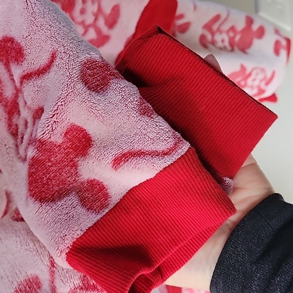 Disney World Mickey Mouse Womens XL Pajama Set Plush Lounge Red White Cozy - Picture 8 of 15